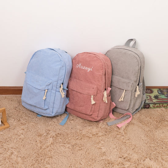 Corduroy School Backpack for Kids Girls Women Casual High School College Work Travel Shoulder Bag - MTWORLDKIDS.COM