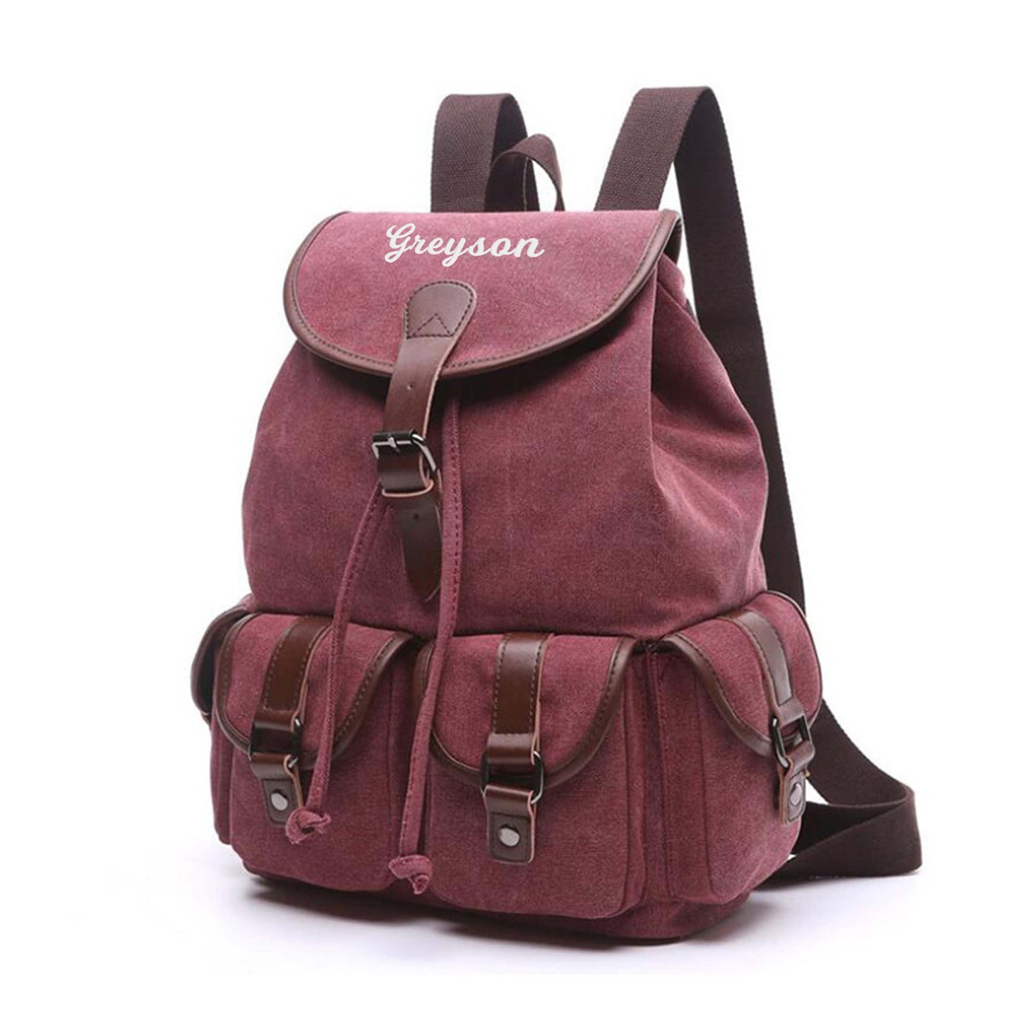 Canvas Vintage Backpack Leather Trim Casual Travel Rucksack for Teen Girls Women Laptop - MTWORLDKIDS.COM