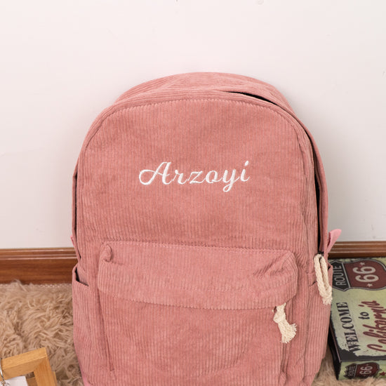 Corduroy School Backpack for Kids Girls Women Casual High School College Work Travel Shoulder Bag - MTWORLDKIDS.COM