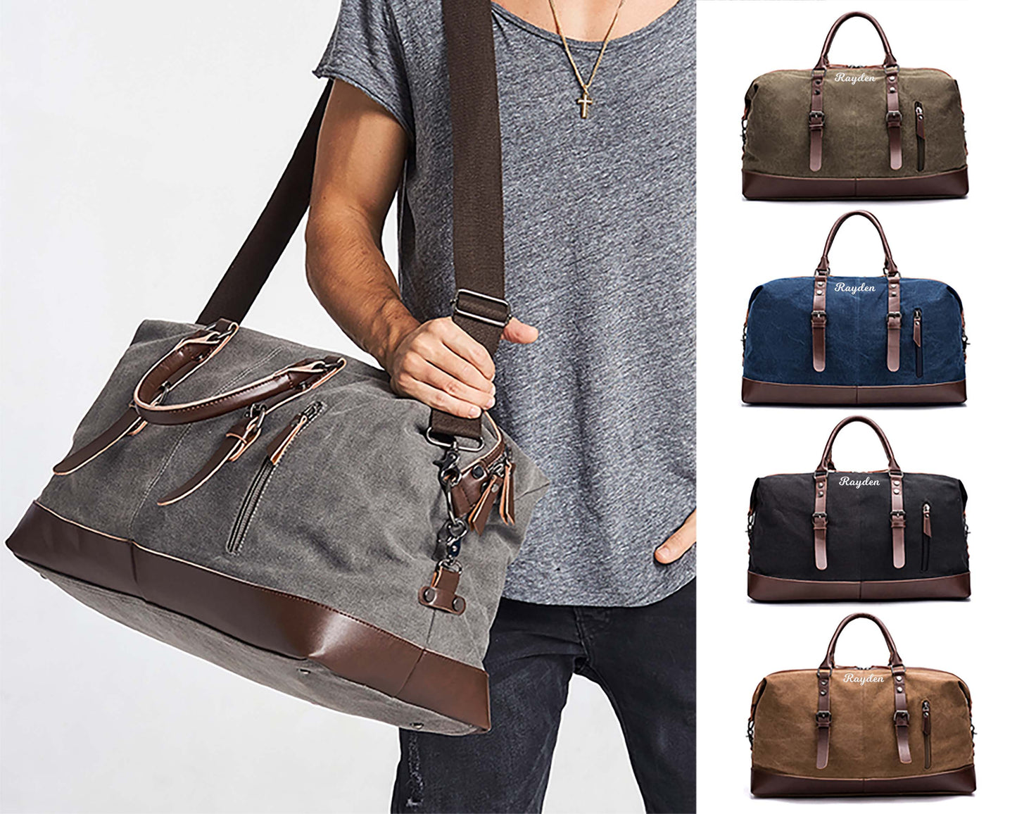 Personalized Men's Canvas Duffle Bag for Travel Weekend Getaway Business Trip Extended Vacation - MTWORLDKIDS.COM