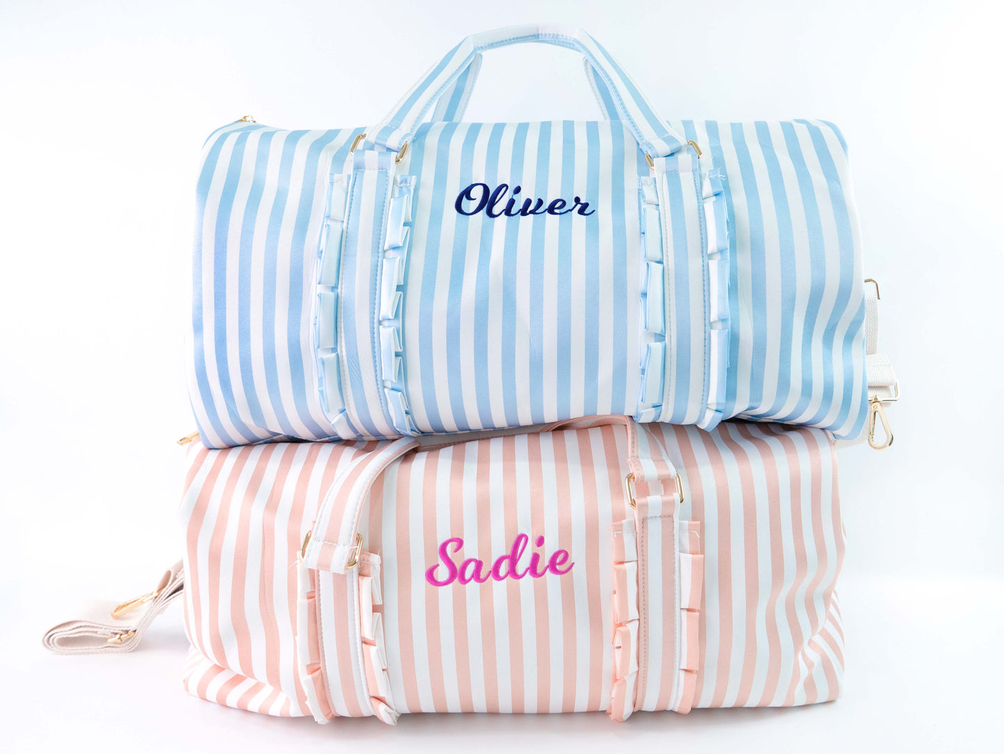 Loveshack Style Striped Duffle Bag with Personalized Name for Travel Overnight - MTWORLDKIDS.COM