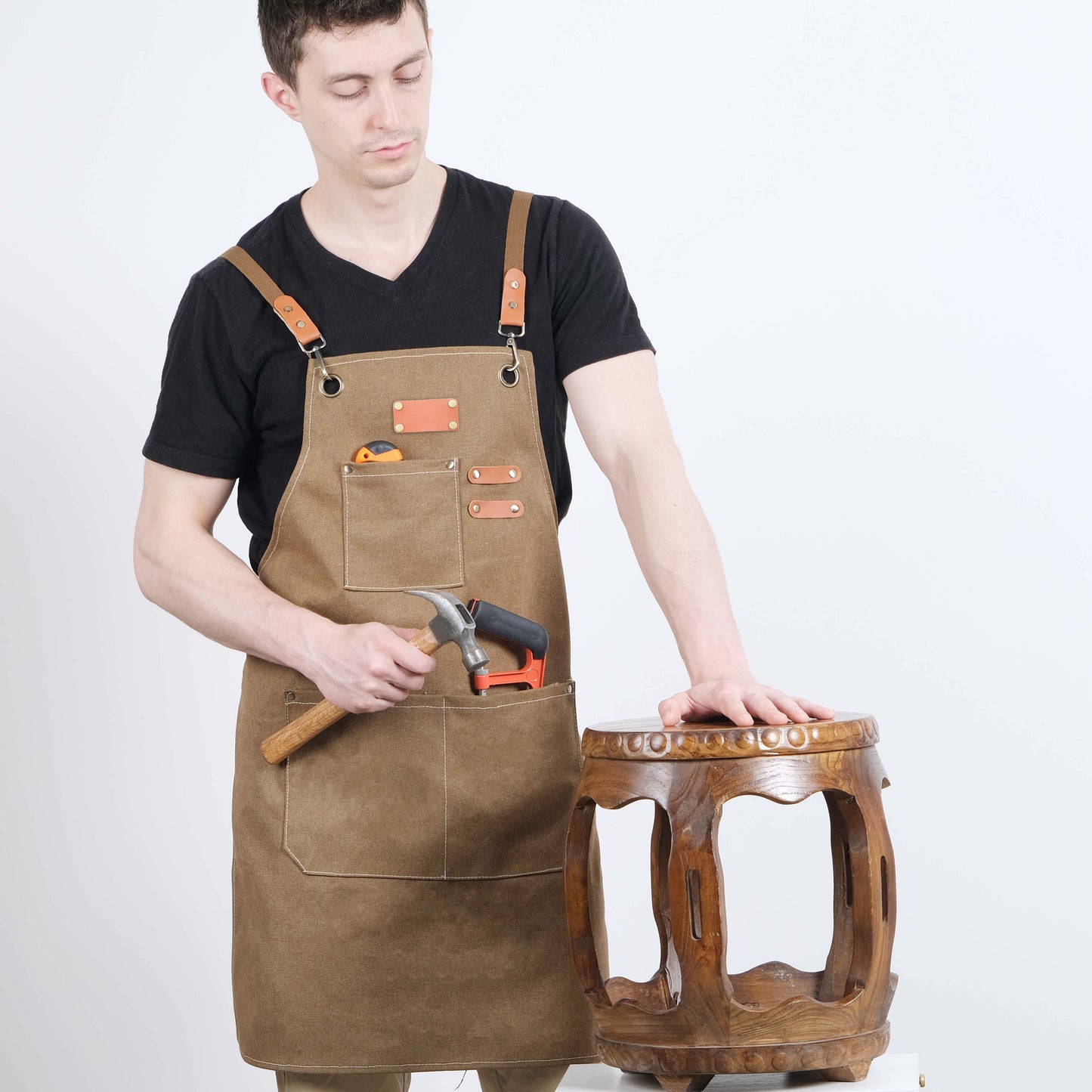 Work Apron Canvas Apron Workshop Tool Apron with Adjustable Straps - MTWORLDKIDS.COM