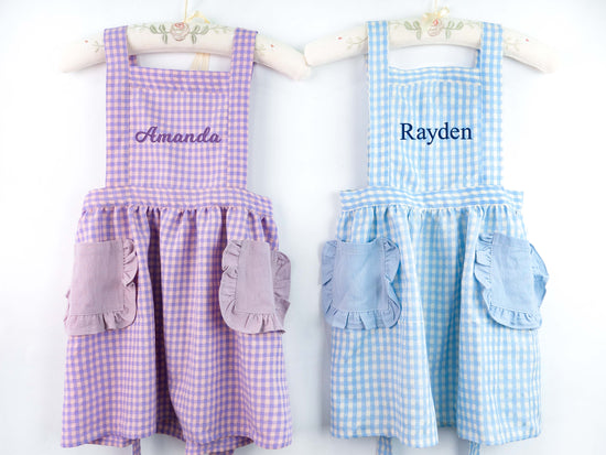 Kid's Plaid Apron With Pockets - MTWORLDKIDS.COM