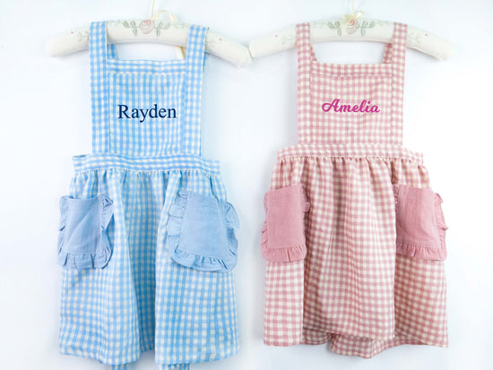 Kid's Plaid Apron With Pockets - MTWORLDKIDS.COM