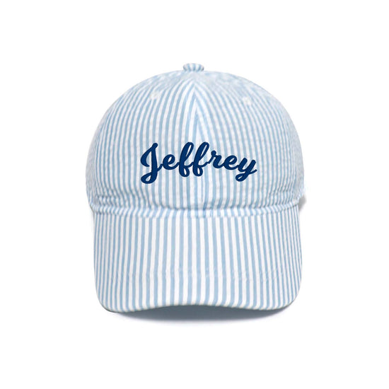 Adorable Kid's Baseball Cap - Light Blue Stripe with personalized name